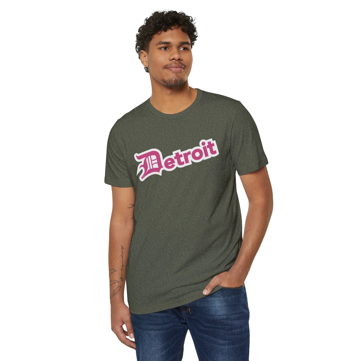 'Detroit' T-Shirt (Apple Blossom Pink Old English 'D') | Unisex Recycled Organic