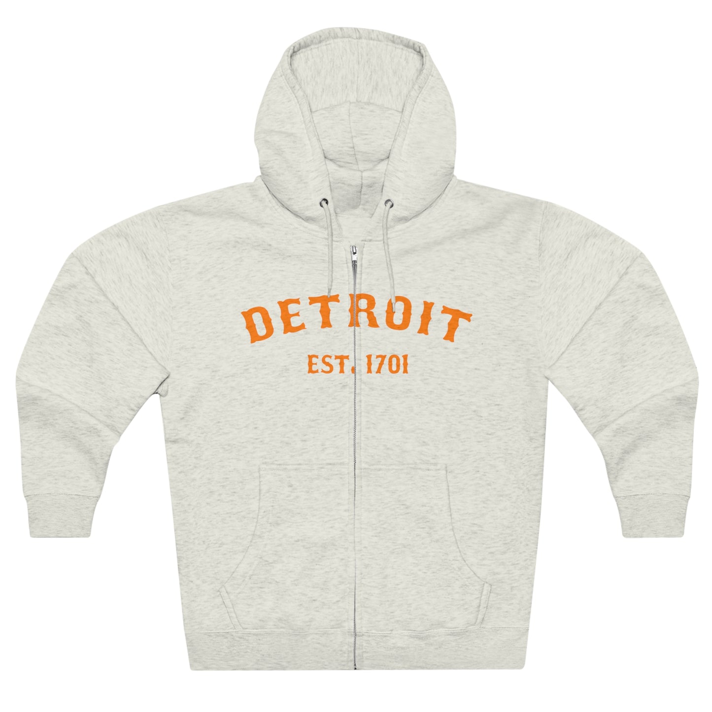 'Detroit EST. 1701' Hoodie (Orange Ballpark Font) | Unisex Full Zip