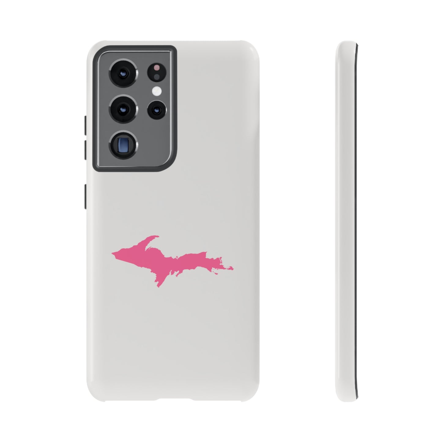 Michigan Upper Peninsula Tough Phone Case (Birch Bark White w/ Pink UP Outline) | Samsung & Pixel Android