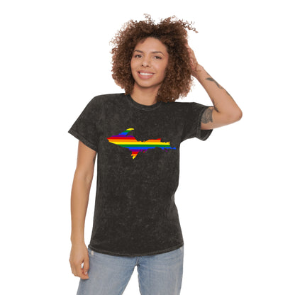 Michigan Upper Peninsula T-Shirt (w/ UP Rainbow Pride Flag) | Unisex Mineral Wash