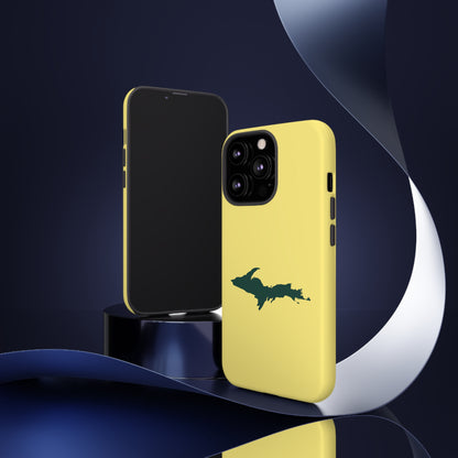 Michigan Upper Peninsula Tough Phone Case (Yellow Cherry Color w/ Green UP Outline) | Apple iPhone