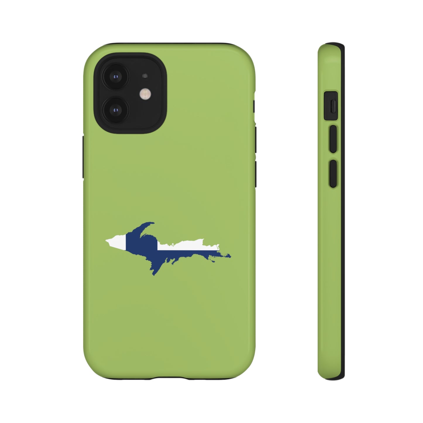 Michigan Upper Peninsula Tough Phone Case (Gooseberry Green w/ UP Finland Flag Outline) | Apple iPhone