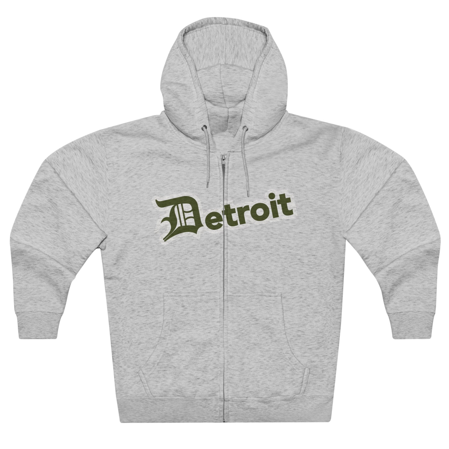 'Detroit' Hoodie (Army Green w/ Old English 'D') | Unisex Full Zip