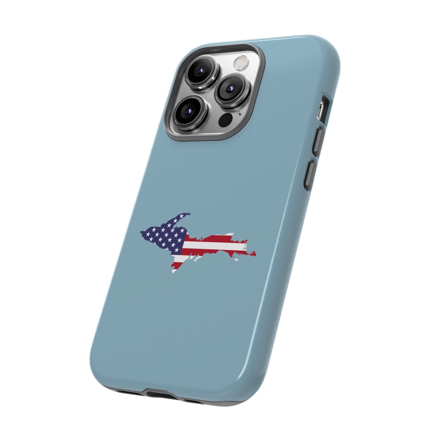 Michigan Upper Peninsula Tough Phone Case (Opal Blue w/ UP USA Flag Outline) | Apple iPhone