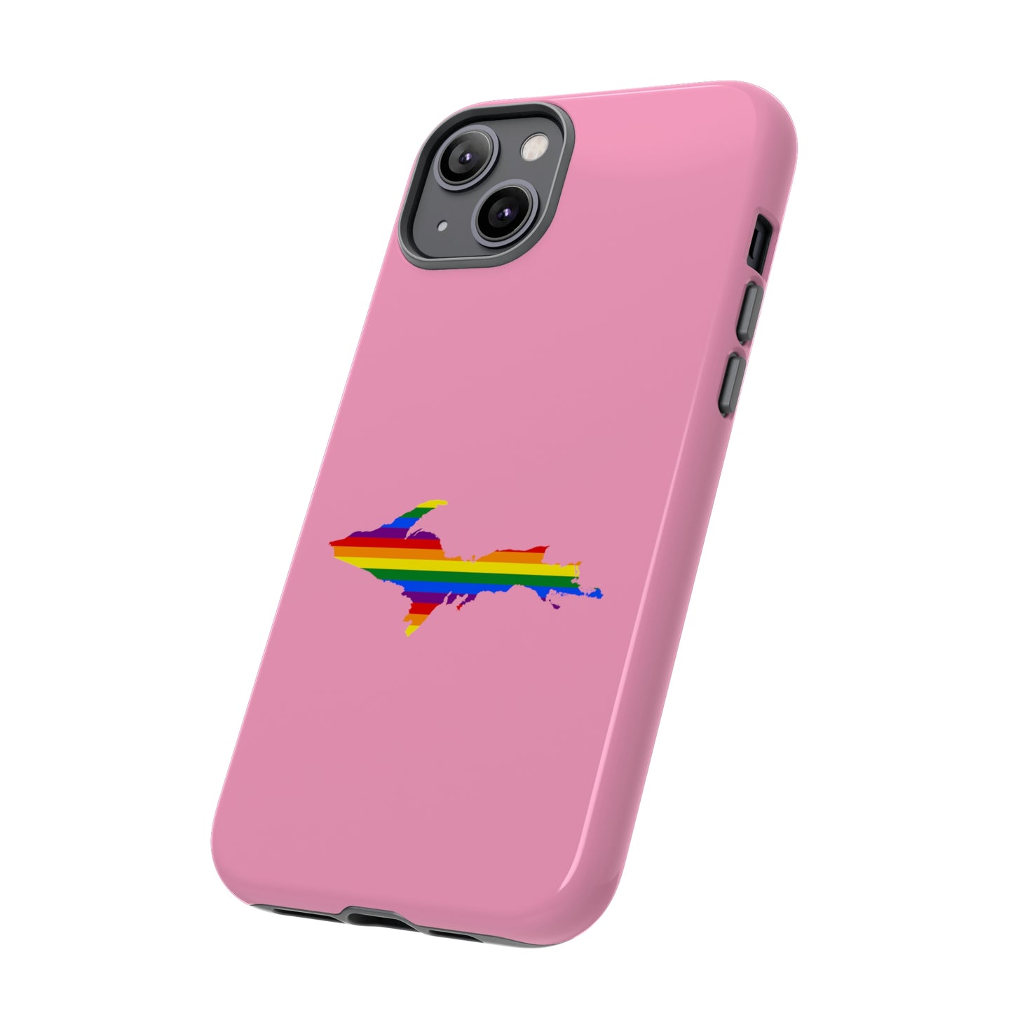 Michigan Upper Peninsula Tough Phone Case ('67 Pink Caddie w/ UP Pride Flag Outline) | Apple iPhone