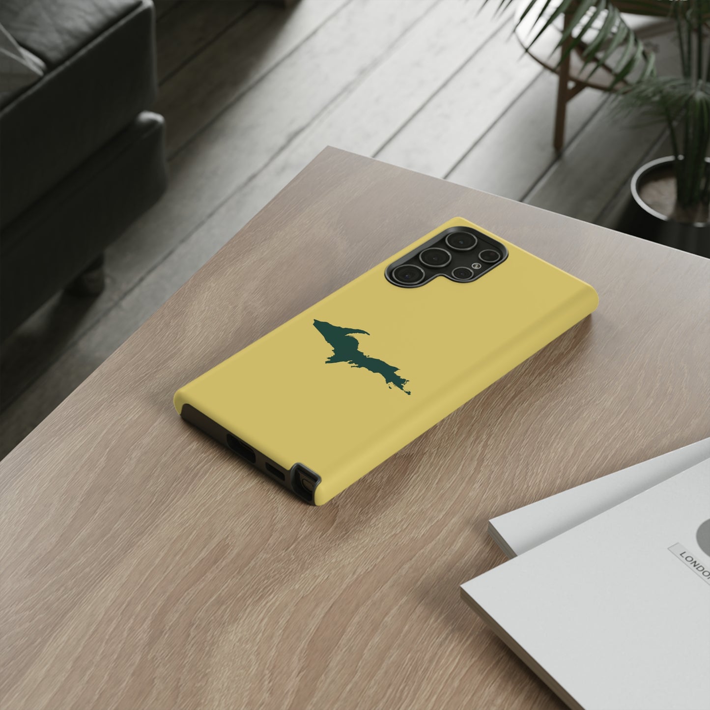 Michigan Upper Peninsula Tough Phone Case (Plum Yellow w/ Green UP Outline) | Samsung & Pixel Android