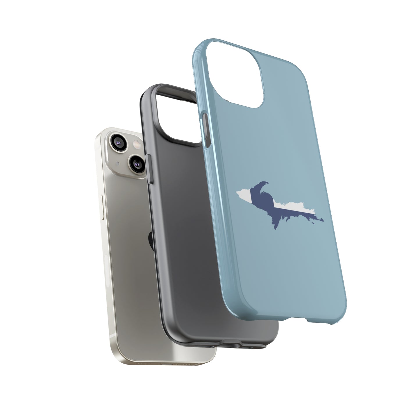 Michigan Upper Peninsula Tough Phone Case (Opal Blue w/ UP Finland Flag Outline) | Apple iPhone