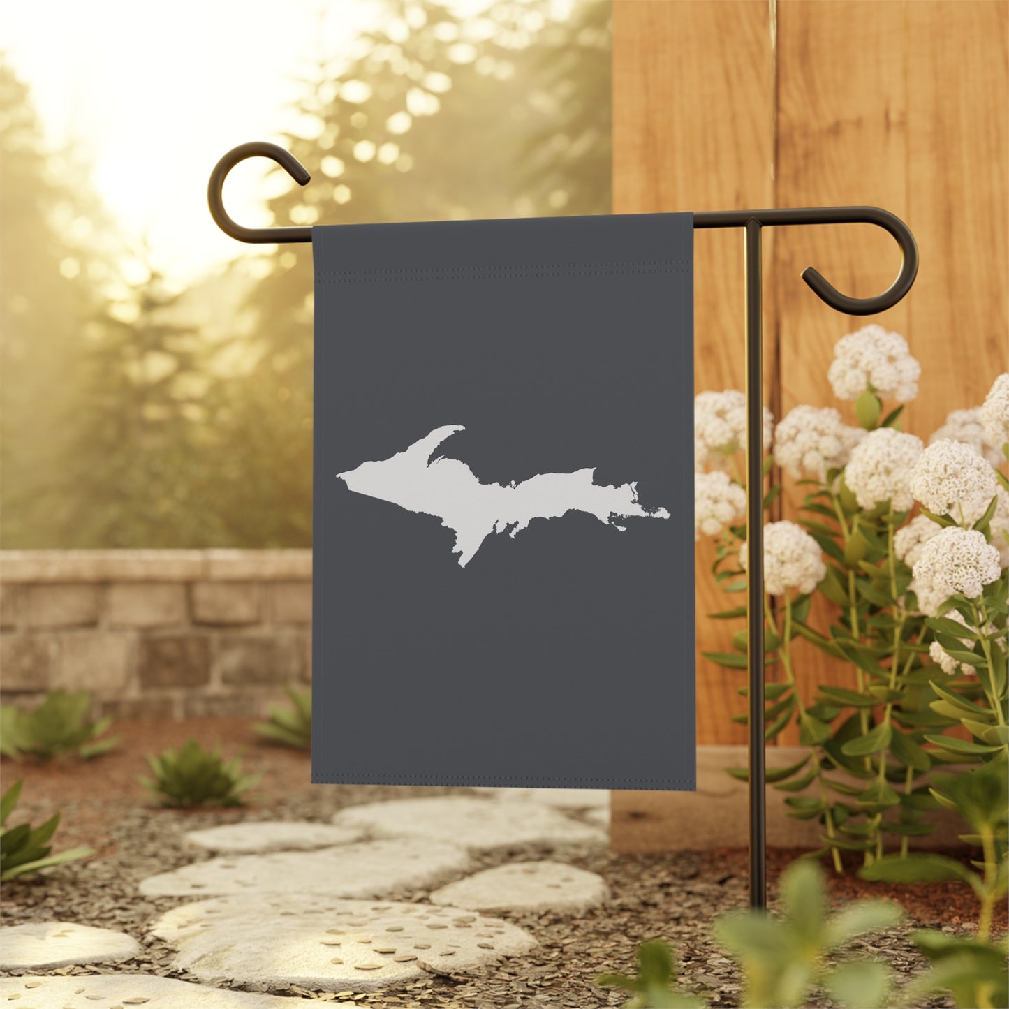 Michigan Upper Peninsula Home & Garden Flag (w/ UP Outline) | Iron Ore Grey