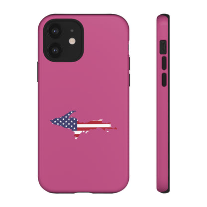 Michigan Upper Peninsula Tough Phone Case (Apple Blossom Pink w/ UP USA Flag Outline) | Apple iPhone