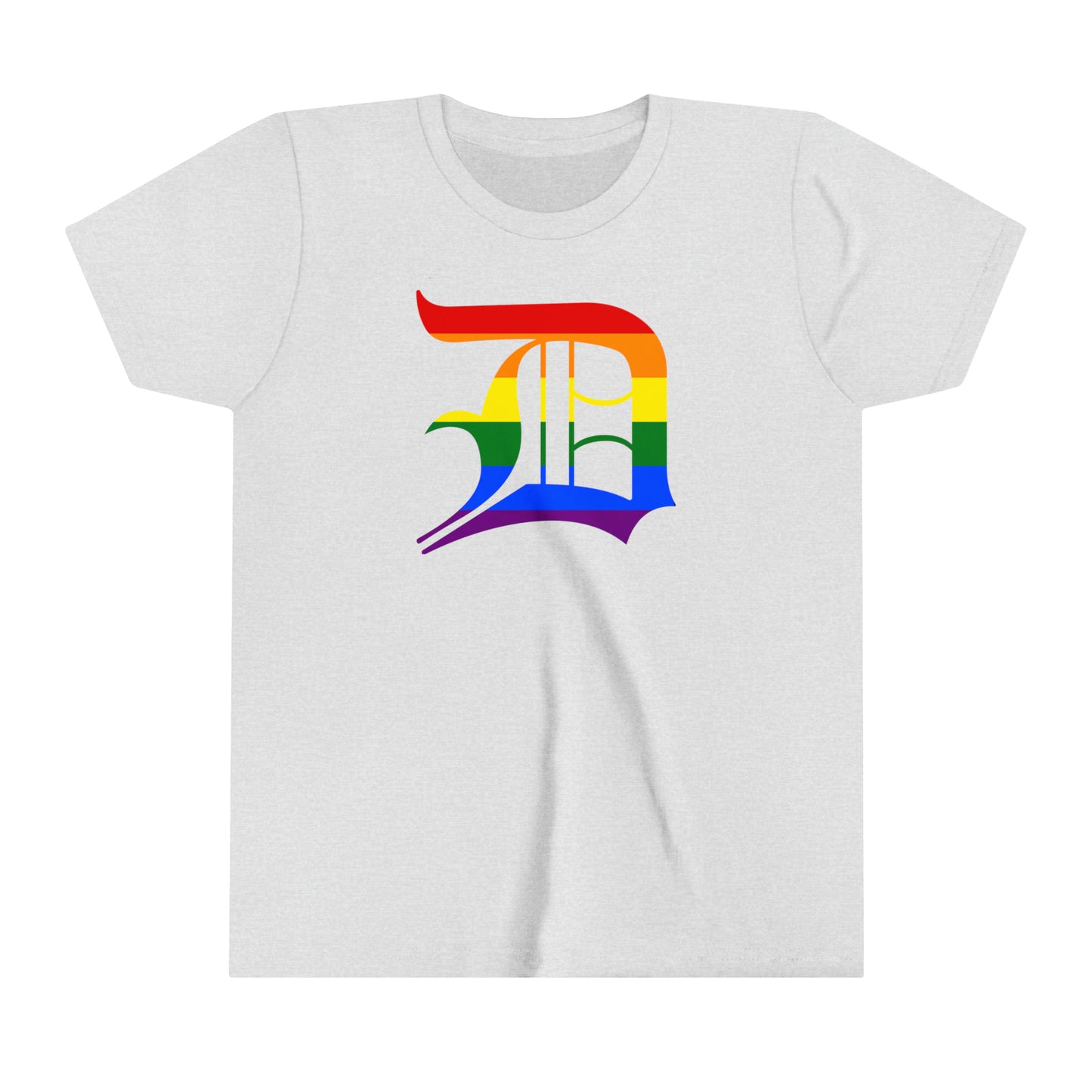 Detroit 'Old English D' T-Shirt (Rainbow Pride Edition) | Youth Short Sleeve
