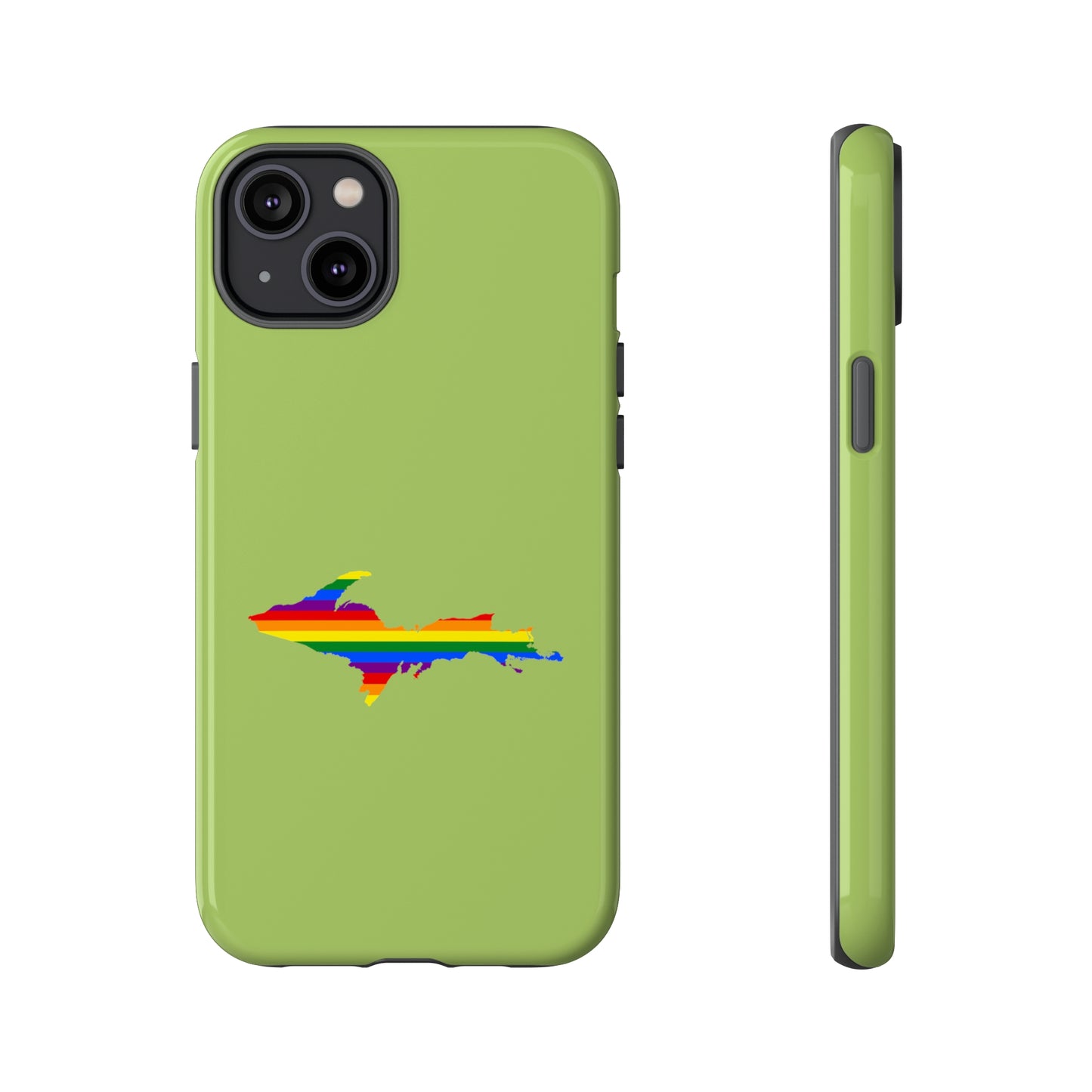 Michigan Upper Peninsula Tough Phone Case (Gooseberry Green w/ UP Pride Flag Outline) | Apple iPhone