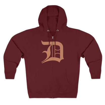 Detroit 'Old English D' Hoodie (Full-Body Copper Color) | Unisex Full Zip