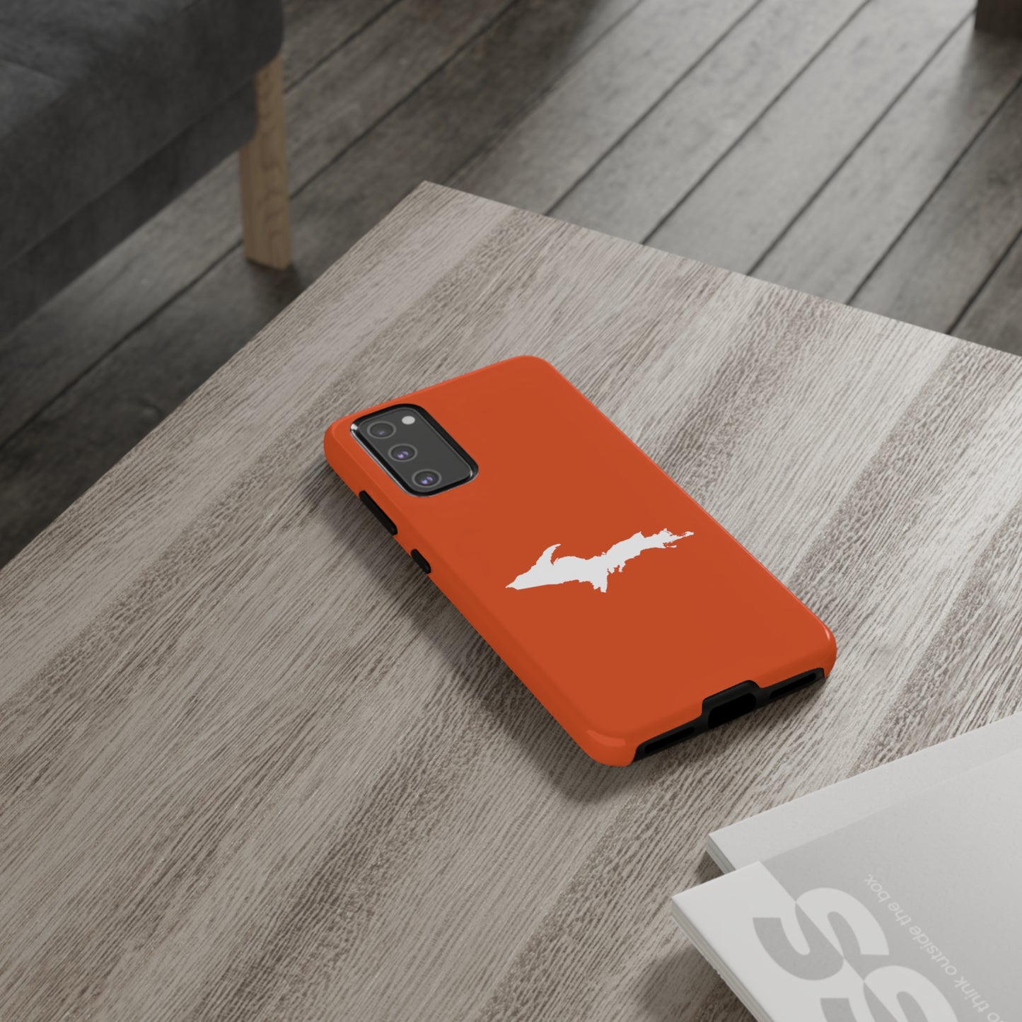 Michigan Upper Peninsula Tough Phone Case (Maple Leaf Orange w/ UP Outline) | Samsung & Pixel Android