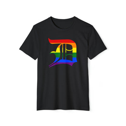 Detroit 'Old English D' T-Shirt (Rainbow Pride Edition) | Unisex Recycled Organic