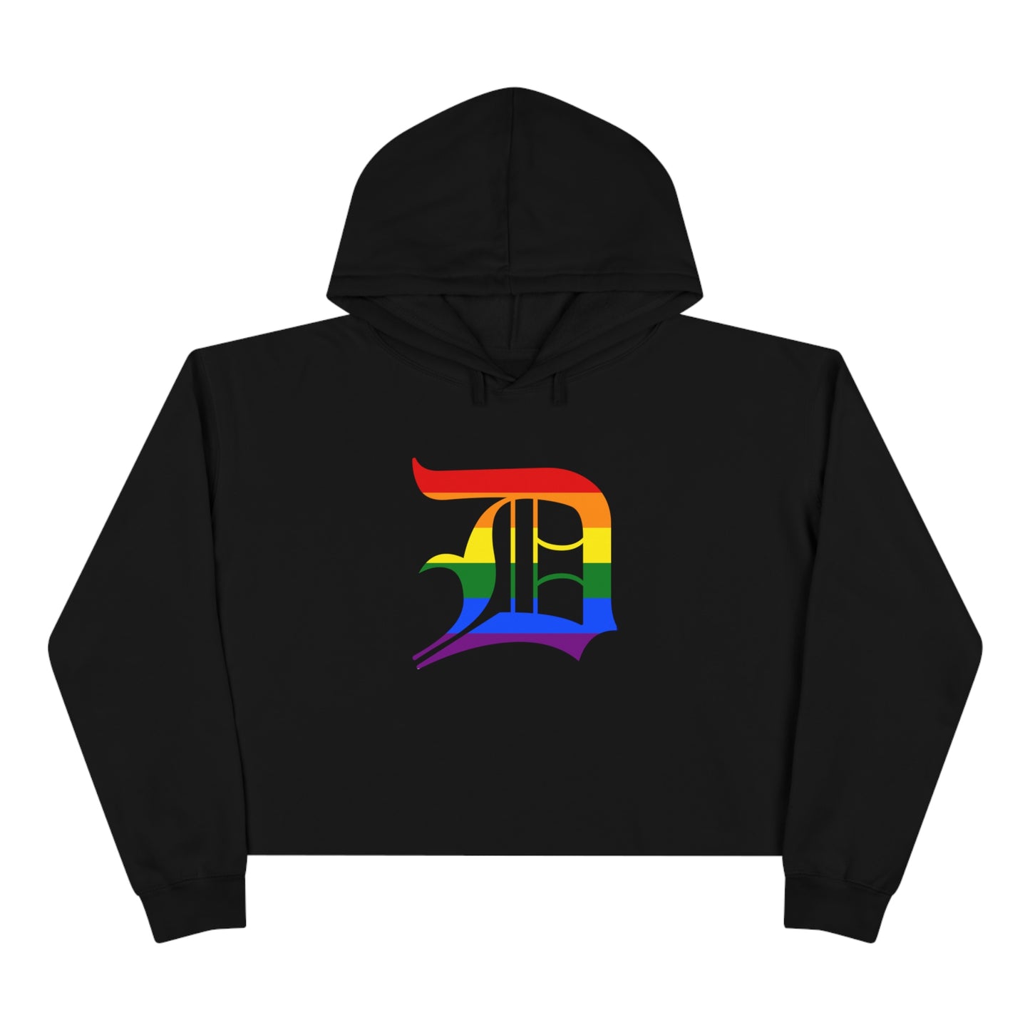 Detroit 'Old English D' Cropped Hoodie (Rainbow Pride Edition)