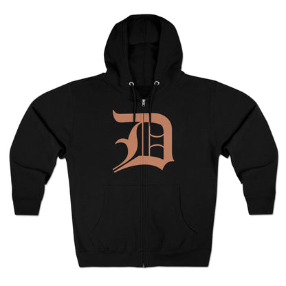 Detroit 'Old English D' Hoodie (Full-Body Copper Color) | Unisex Full Zip