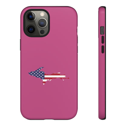 Michigan Upper Peninsula Tough Phone Case (Apple Blossom Pink w/ UP USA Flag Outline) | Apple iPhone