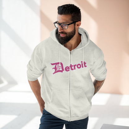 'Detroit' Hoodie (Apple Blossom Pink w/ Old English 'D') | Unisex Full Zip