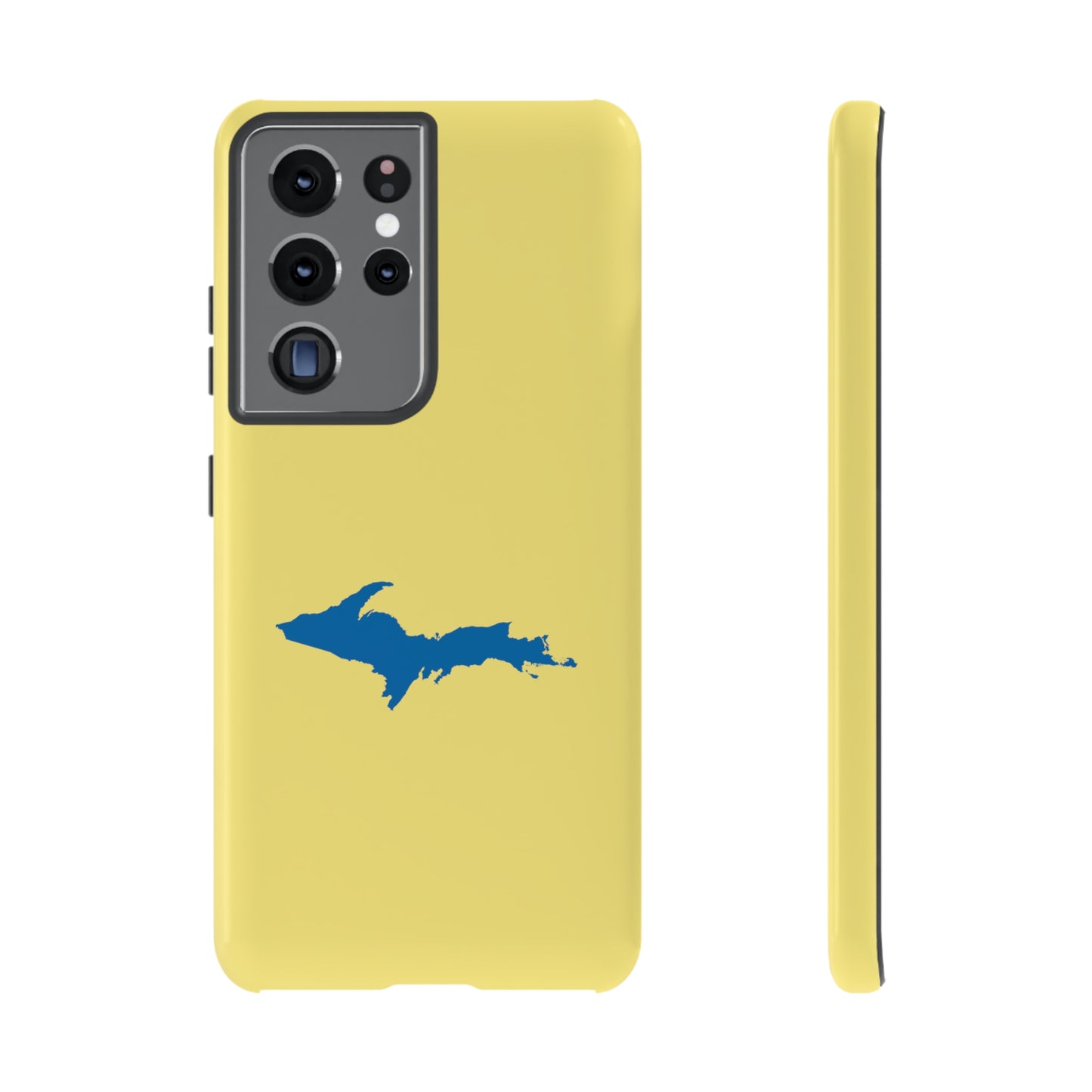 Michigan Upper Peninsula Tough Phone Case (Yellow Cherry w/ Azure UP Outline) | Samsung & Pixel Android