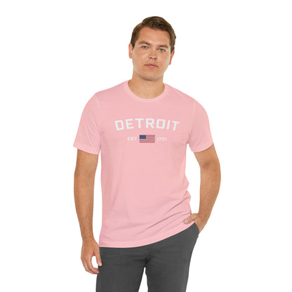 'Detroit EST 1701' T-Shirt (w/ USA Flag Outline) | Unisex Standard Fit