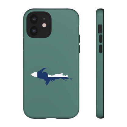 Michigan Upper Peninsula Tough Phone Case (Copper Green w/ UP Finland Flag Outline) | Apple iPhone