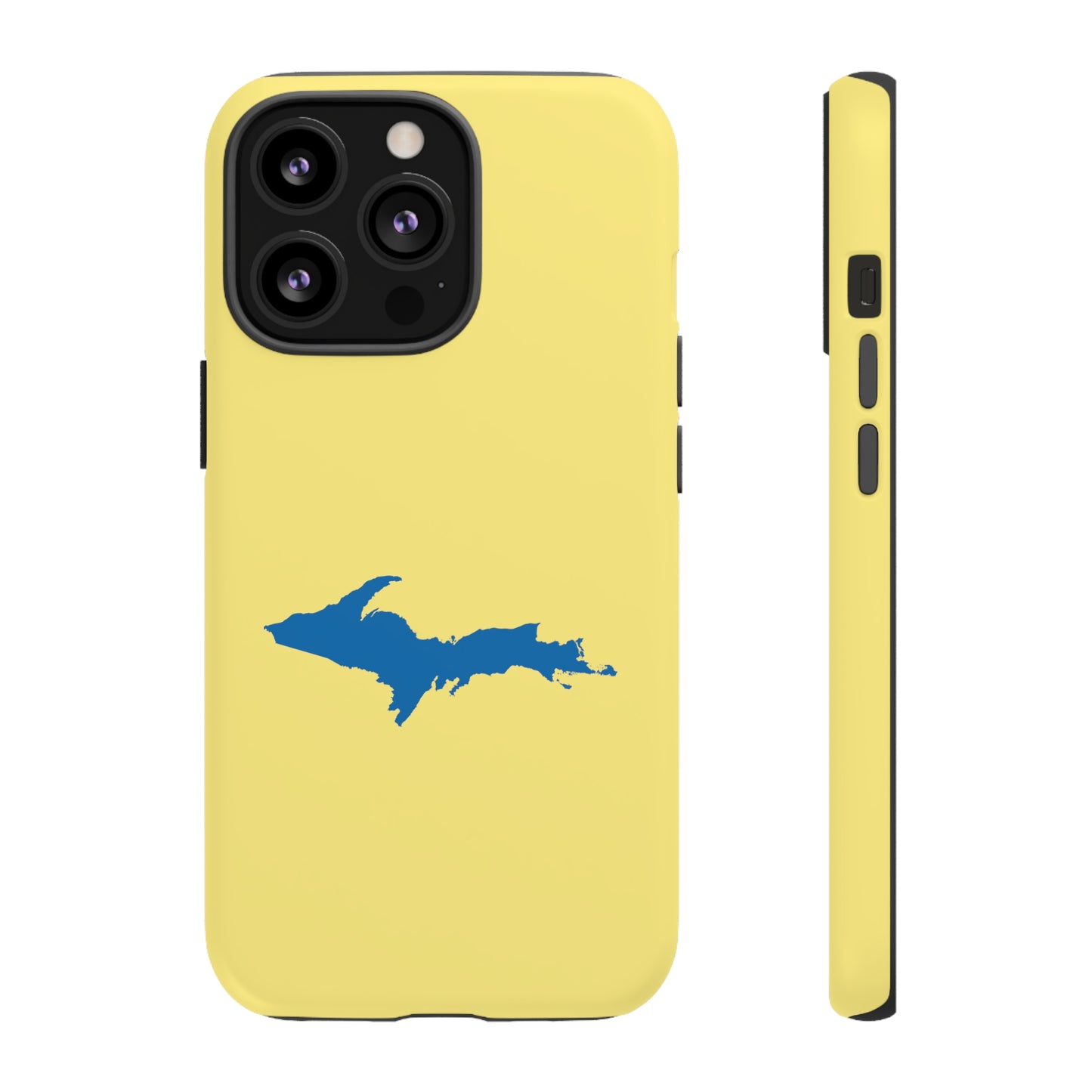 Michigan Upper Peninsula Tough Phone Case (Yellow Cherry Color w/ Azure UP Outline) | Apple iPhone