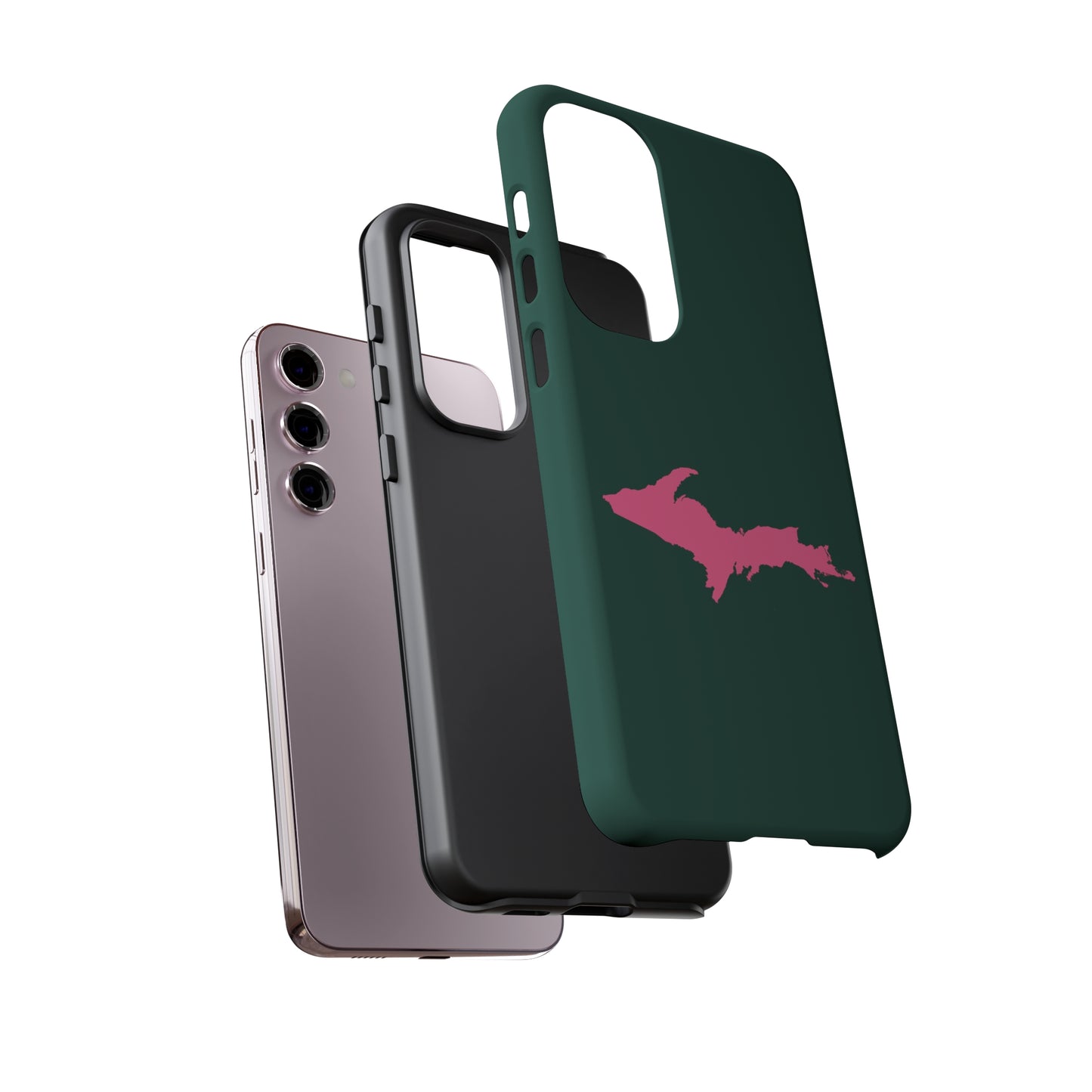 Michigan Upper Peninsula Tough Phone Case (Green w/ Pink UP Outline) | Samsung & Pixel Android