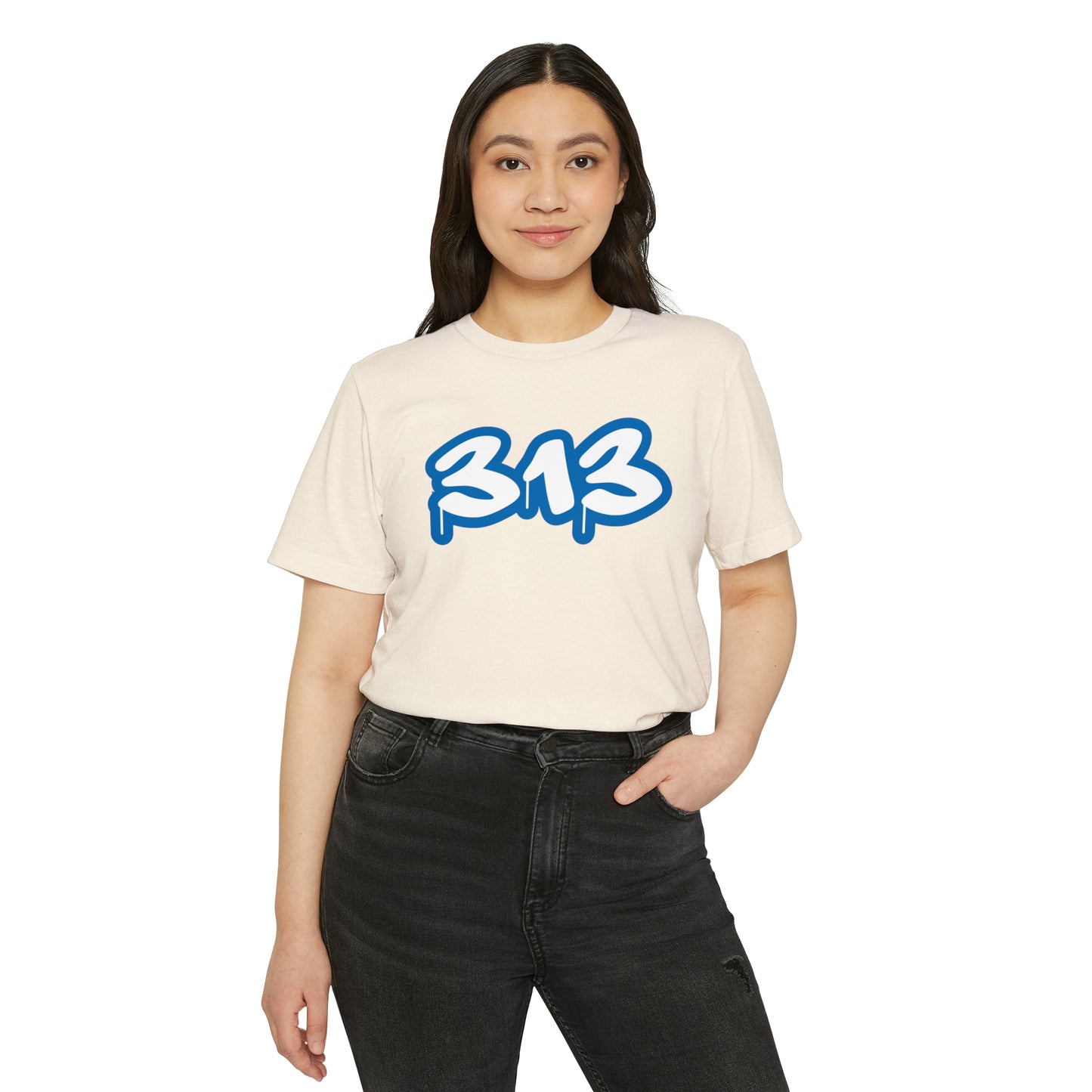 Detroit '313' T-Shirt (Azure Tag Font) | Unisex Recycled Organic