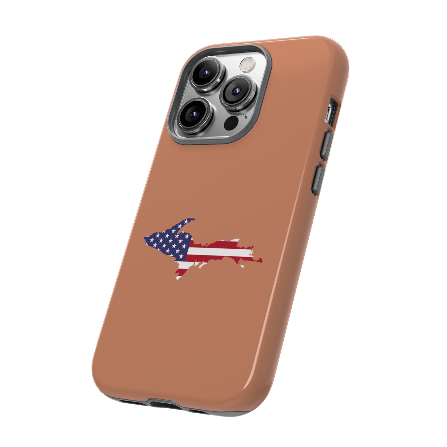 Michigan Upper Peninsula Tough Phone Case (Copper Color w/ UP USA Flag Outline) | Apple iPhone