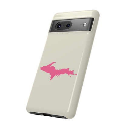 Michigan Upper Peninsula Tough Phone Case (Ivory Color w/ Pink UP Outline) | Samsung & Pixel Android