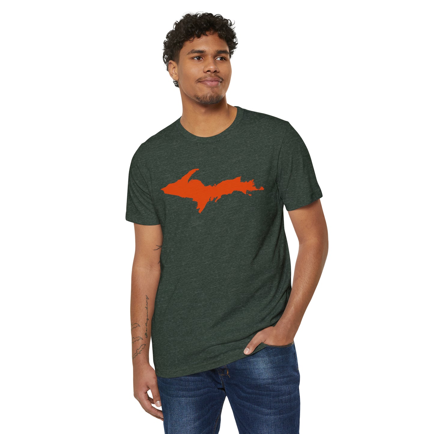 Michigan Upper Peninsula T-Shirt (w/ Orange UP Outline) | Unisex Recycled Organic