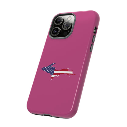 Michigan Upper Peninsula Tough Phone Case (Apple Blossom Pink w/ UP USA Flag Outline) | Apple iPhone