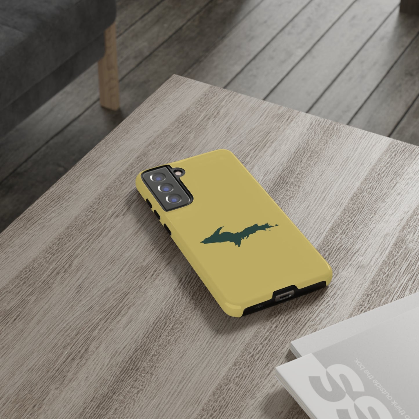 Michigan Upper Peninsula Tough Phone Case (Plum Yellow w/ Green UP Outline) | Samsung & Pixel Android