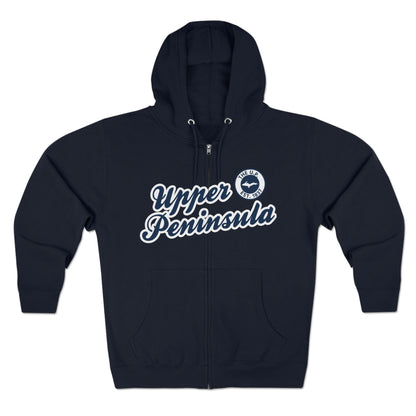 'Upper Peninsula EST 1837' Hoodie (Navy Script Font) | Unisex Full Zip