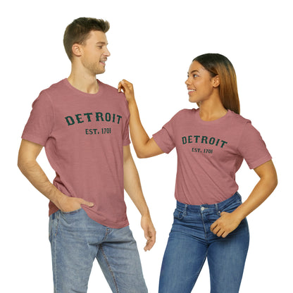 'Detroit EST. 1701' T-Shirt (Laconic Green Ballpark Font) | Unisex Standard