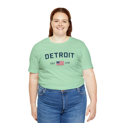 'Detroit EST 1701' T-Shirt (w/ USA Flag Outline) | Unisex Standard Fit