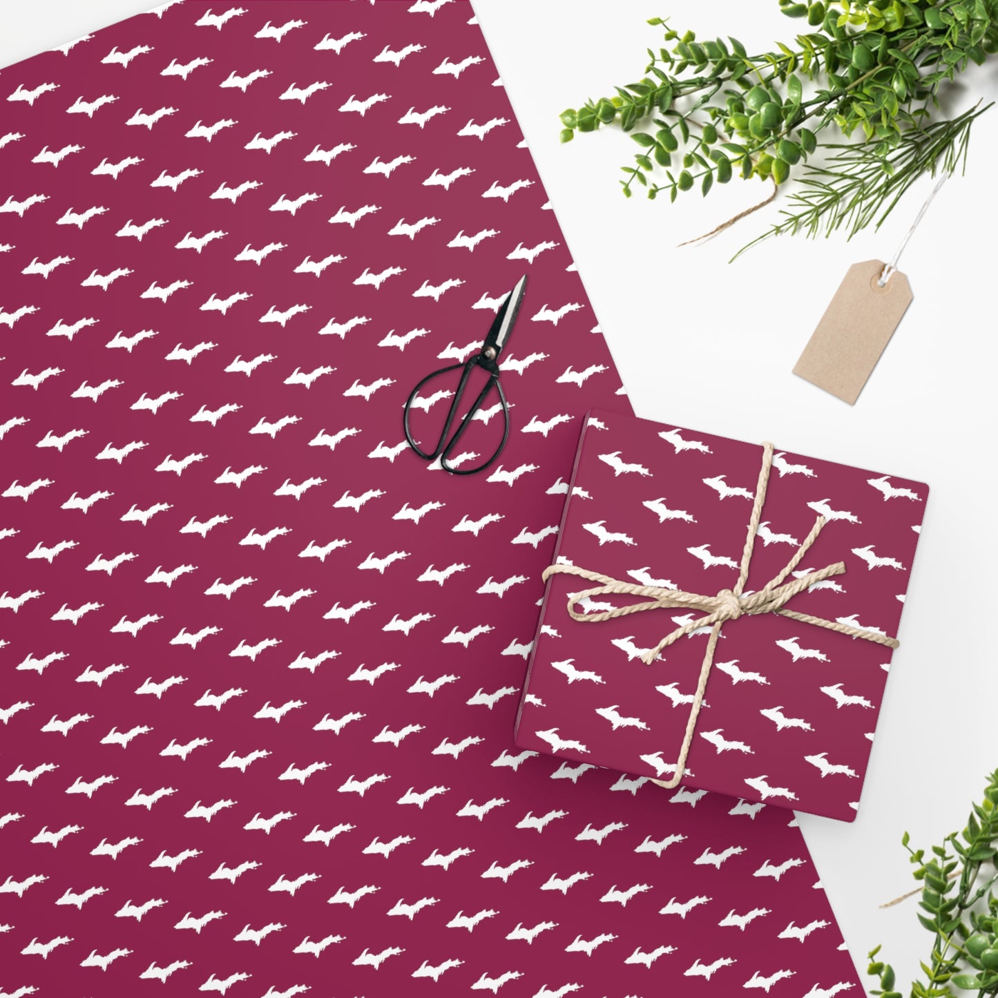 Michigan Upper Peninsula Wrapping Paper (w/ UP Pattern) | Ruby Red