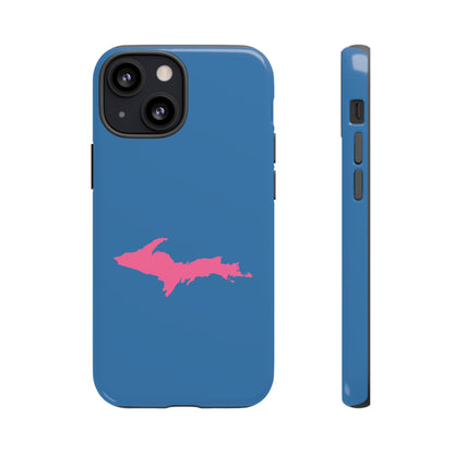 Michigan Upper Peninsula Tough Phone Case (Lake Superior Blue w/ Pink UP Outline) | Apple iPhone