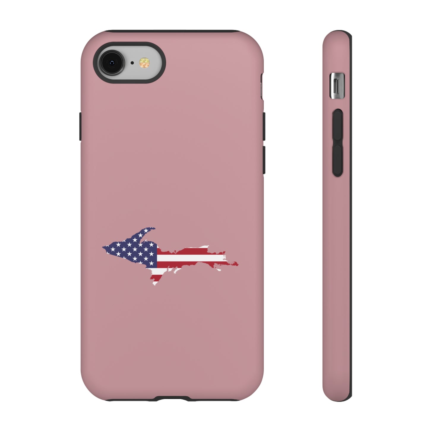 Michigan Upper Peninsula Tough Phone Case (Cherry Blossom Pink w/ UP USA Flag Outline) | Apple iPhone