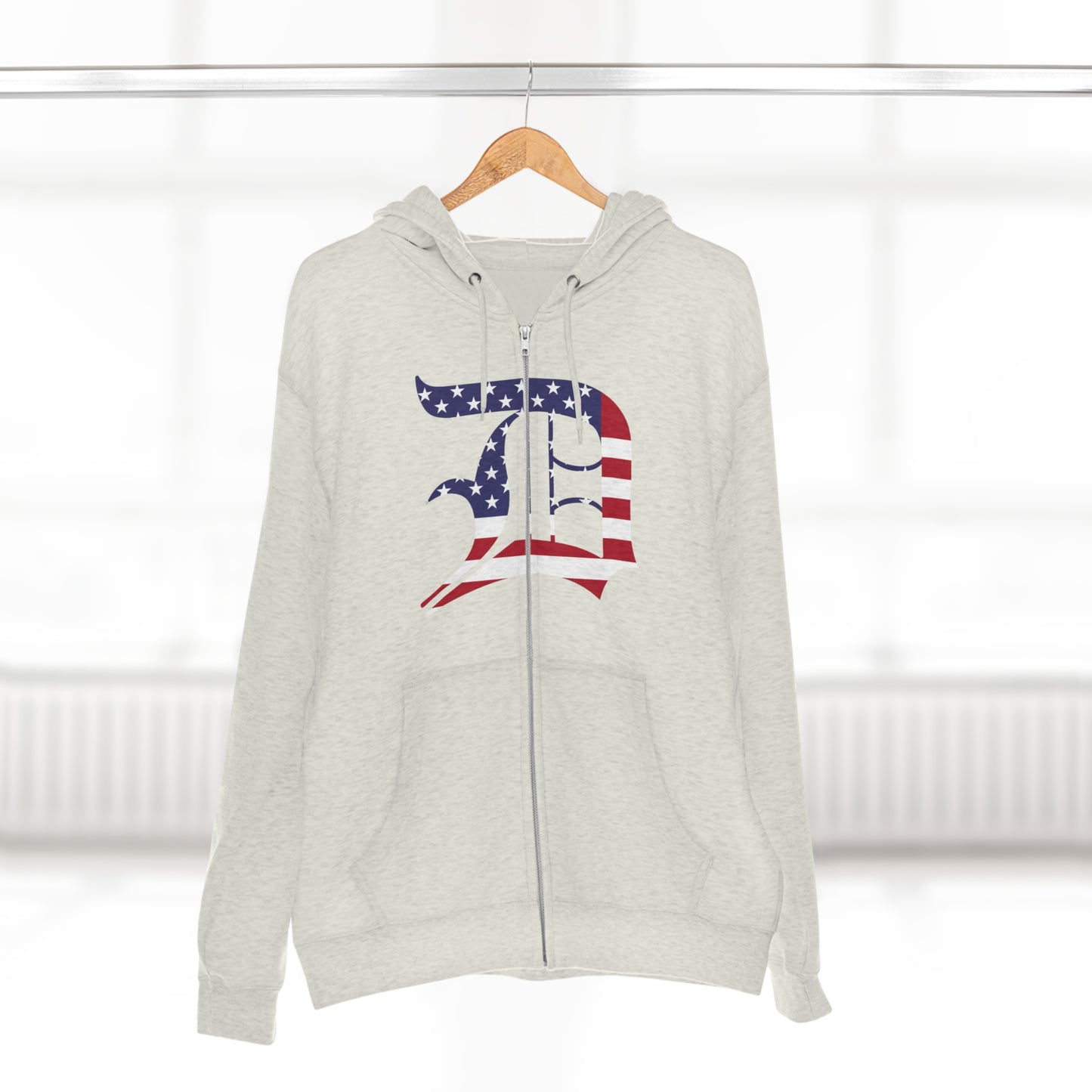 Detroit 'Old English D' Hoodie (Full-Body Patriotic Edition) | Unisex Full Zip