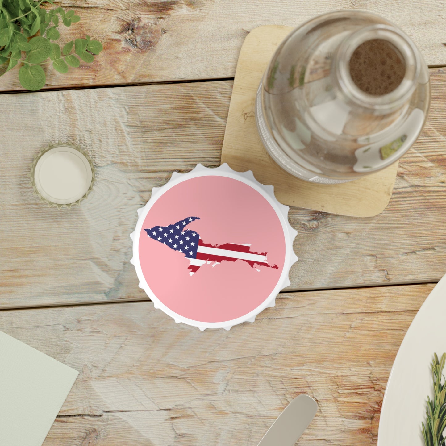 Michigan Upper Peninsula Bottle Opener (w/ UP USA Flag ) | Strawberry Pink