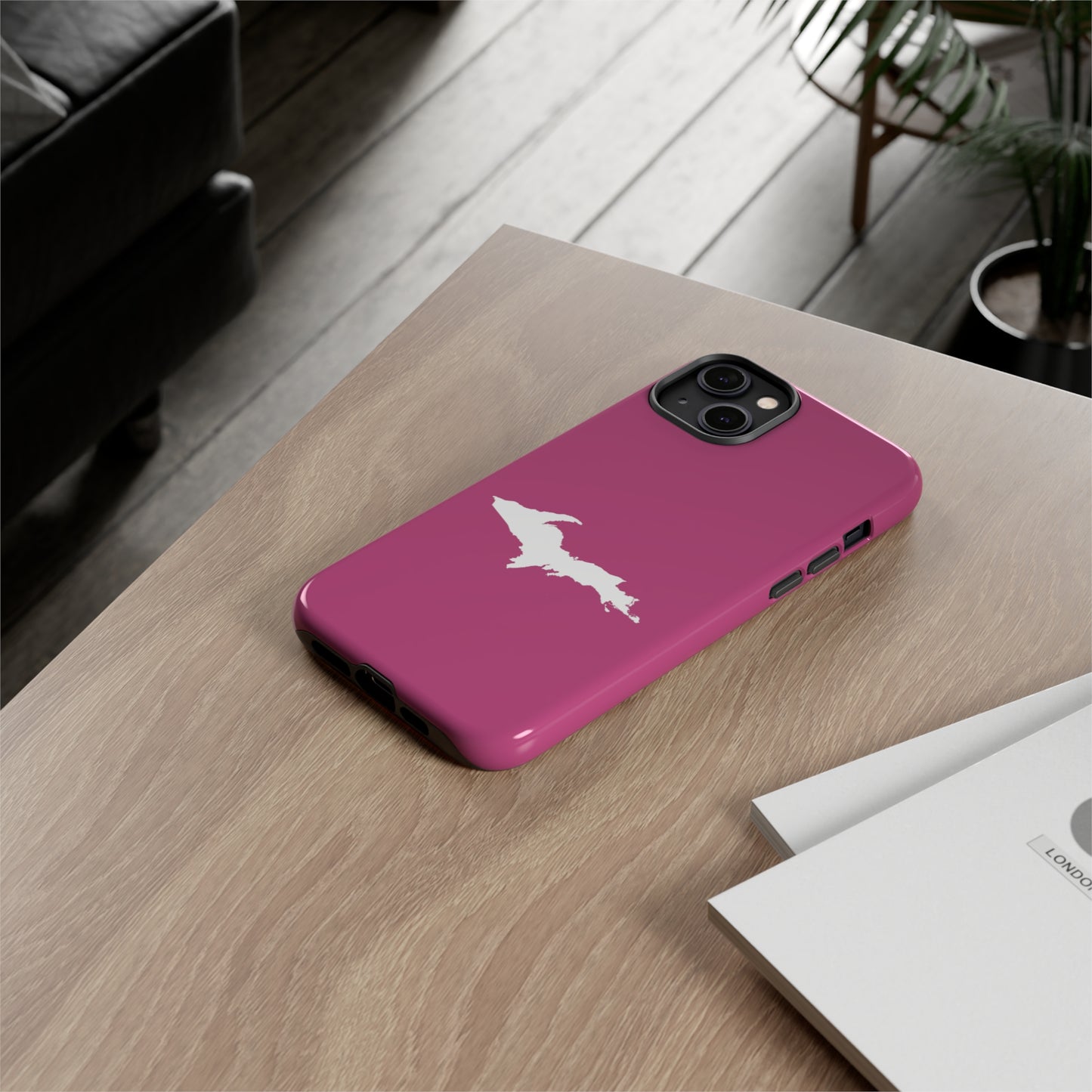 Michigan Upper Peninsula Tough Phone Case (Apple Blossom Pink w/ UP Outline) | Apple iPhone