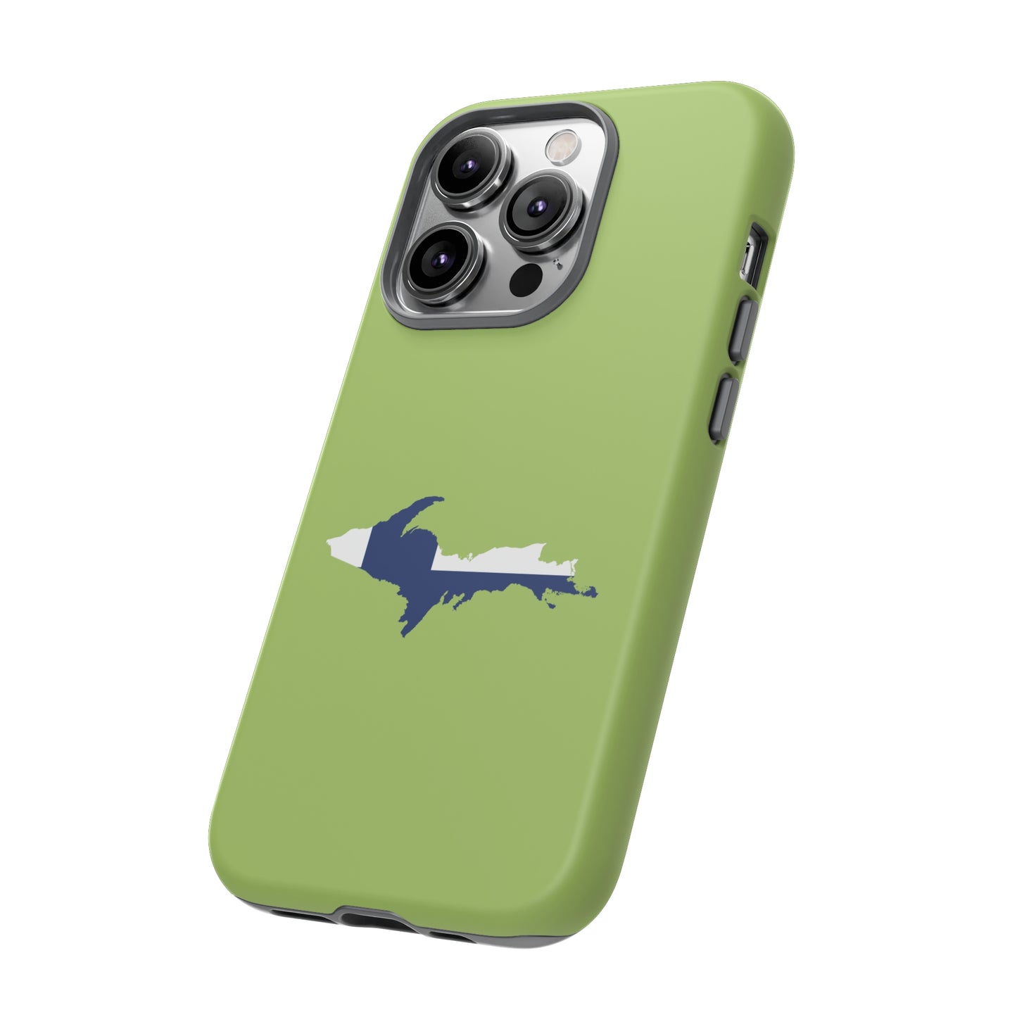 Michigan Upper Peninsula Tough Phone Case (Gooseberry Green w/ UP Finland Flag Outline) | Apple iPhone