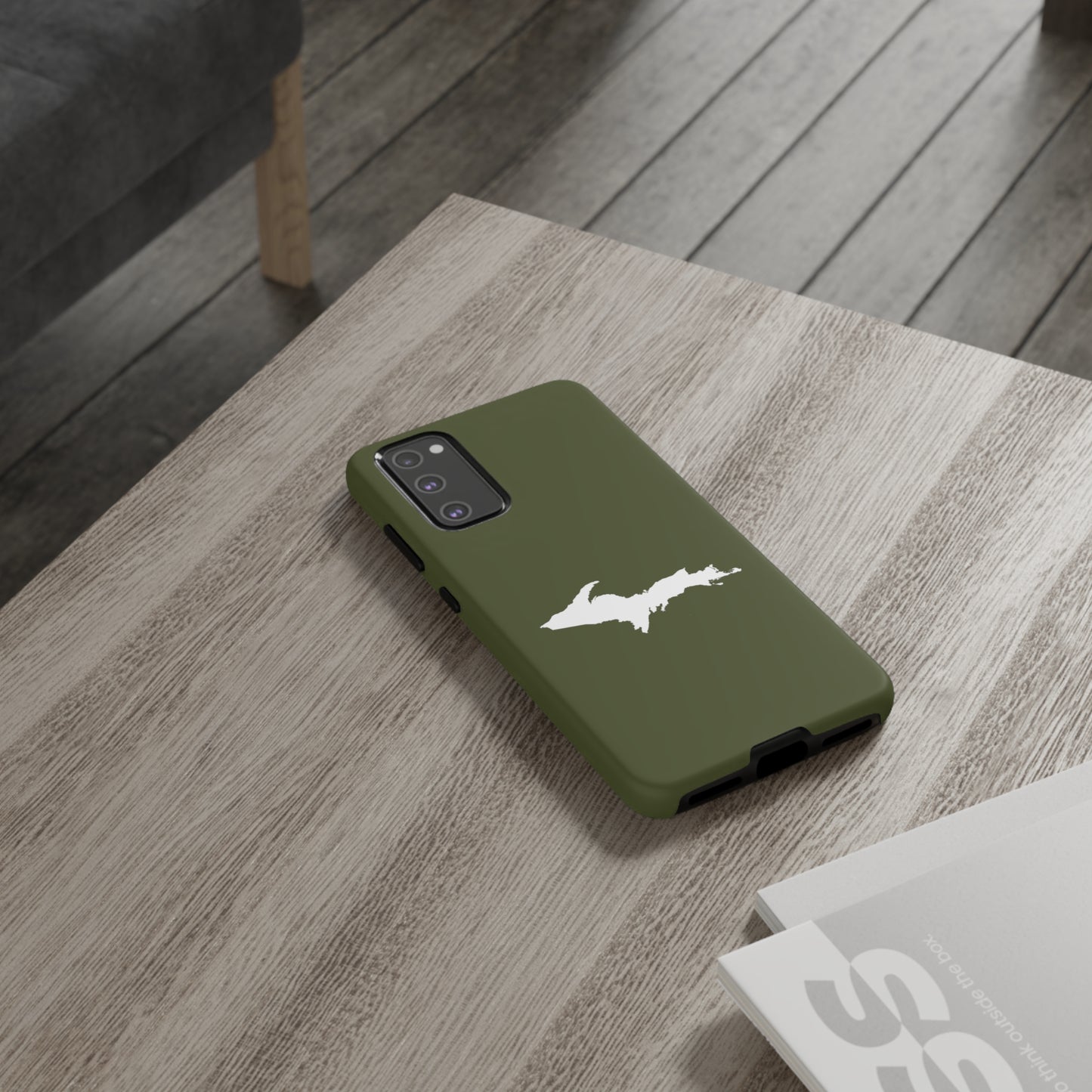 Michigan Upper Peninsula Tough Phone Case (Army Green w/ UP Outline) | Samsung & Pixel Android