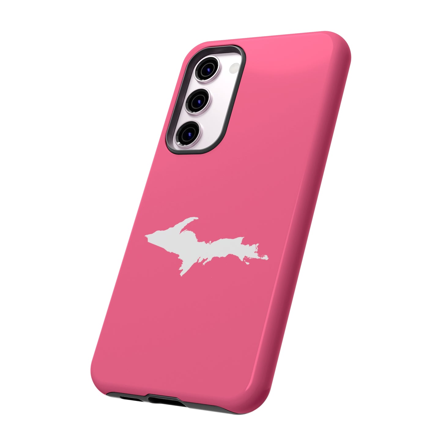 Michigan Upper Peninsula Tough Phone Case (Rhodochrosite Pink w/ UP Outline) | Samsung & Pixel Android