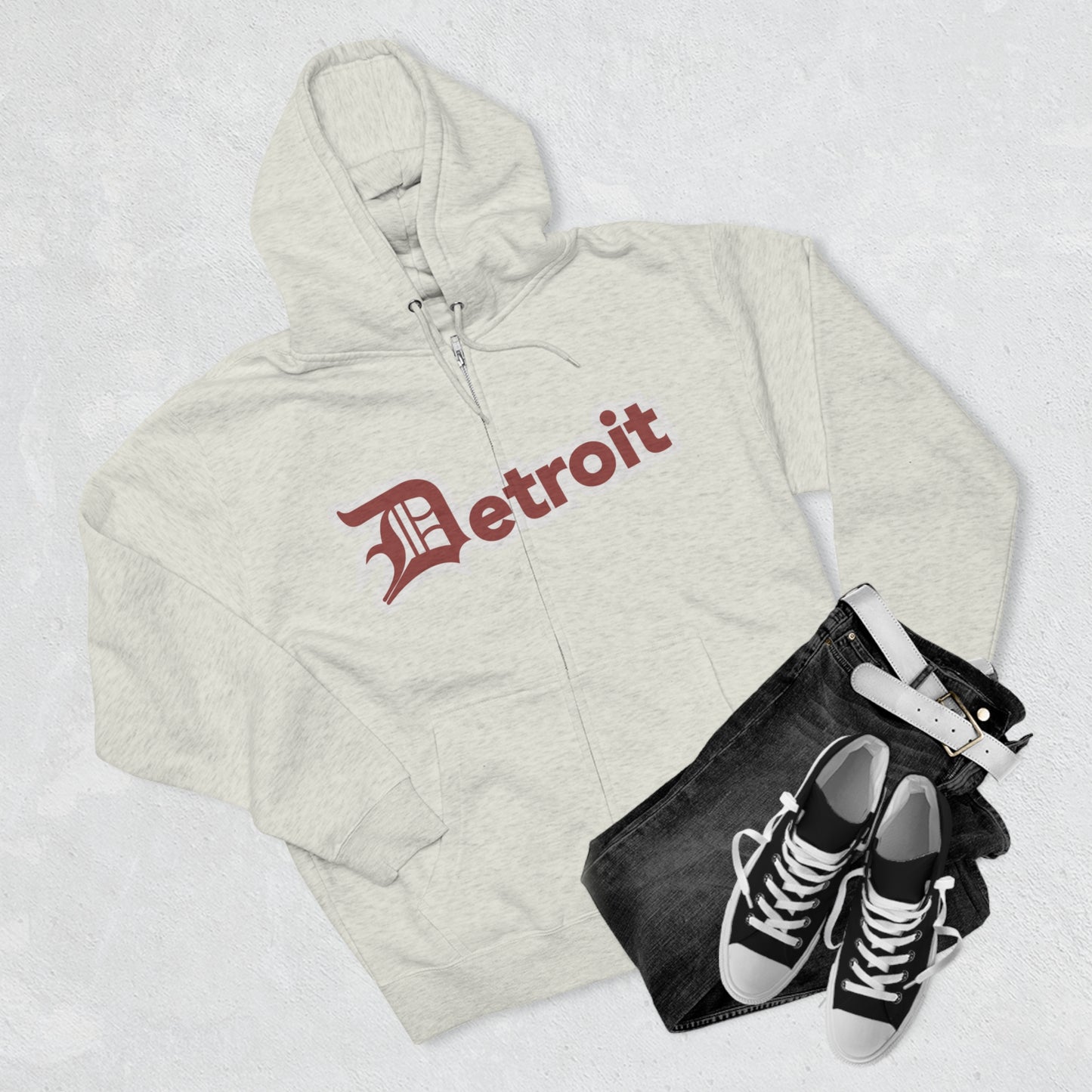 'Detroit' Hoodie (Ore Dock Red w/ Old English 'D') | Unisex Full Zip