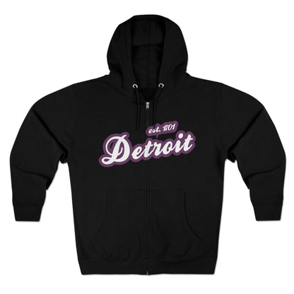 'Detroit EST 1701' Hoodie (Plum Script Font) | Unisex Full Zip