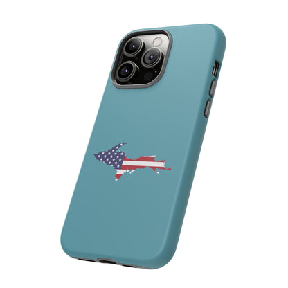 Michigan Upper Peninsula Tough Phone Case (Lake Huron Blue w/ UP USA Flag Outline) | Apple iPhone