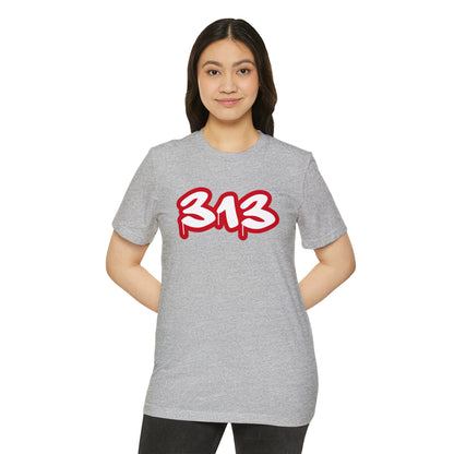 Detroit '313' T-Shirt (Aliform Red Tag Font) | Unisex Recycled Organic