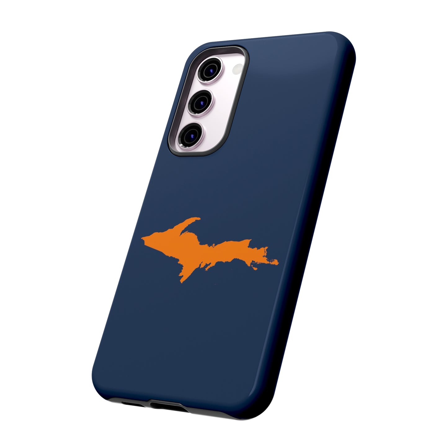 Michigan Upper Peninsula Tough Phone Case (Navy w/ Orange UP Outline) | Samsung & Pixel Android